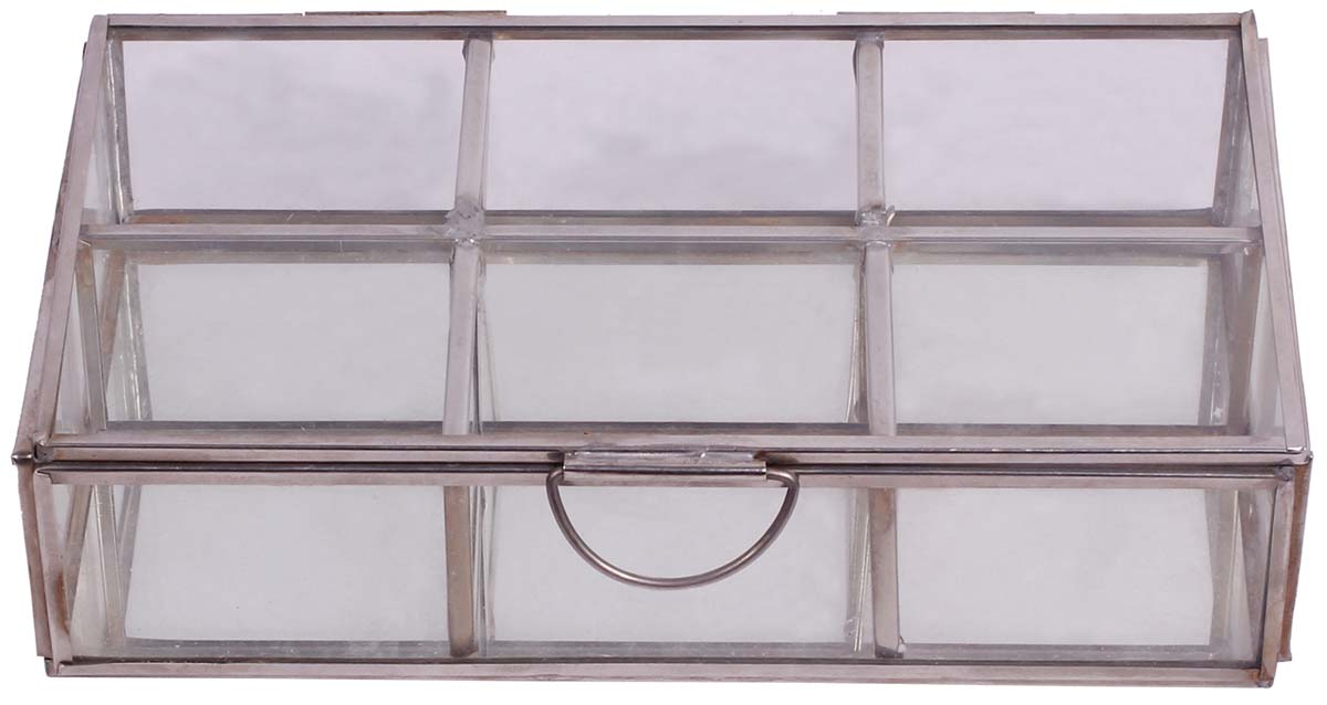 8” Rectangle Shaped Jewelry Box with Top Lid Cover - 6 Compartments - Handmade in Glass & Steel - Keepsake / Storage / Trinket Boxes - Home Decor - Buy in Bulk Wholesale